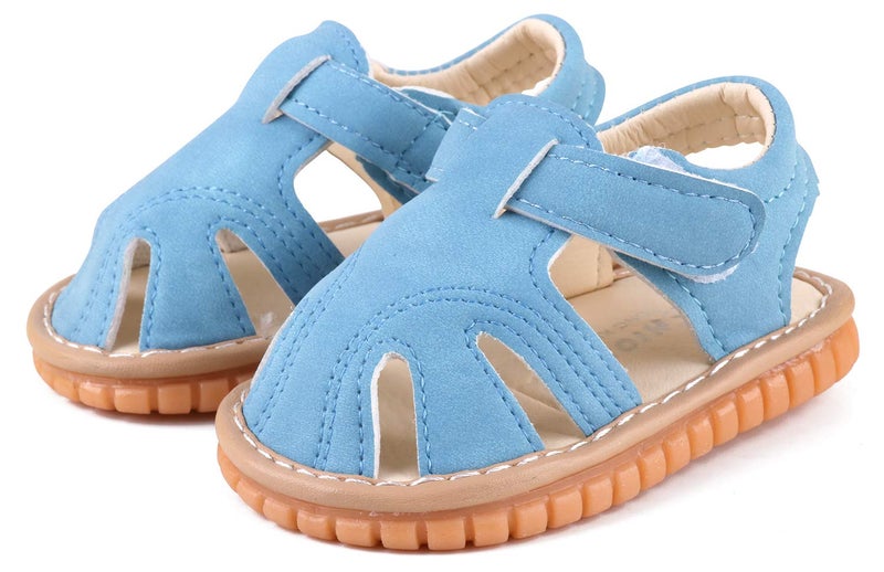 CINDEAR Baby Boys & Girls Sandals Squeaky Closed-Toe Anti-Slip Premium Rubber Sole Toddler First Walkers Shoes Indoor & Outdoor with Removable Squeakers 1301-BU15 - Image 5